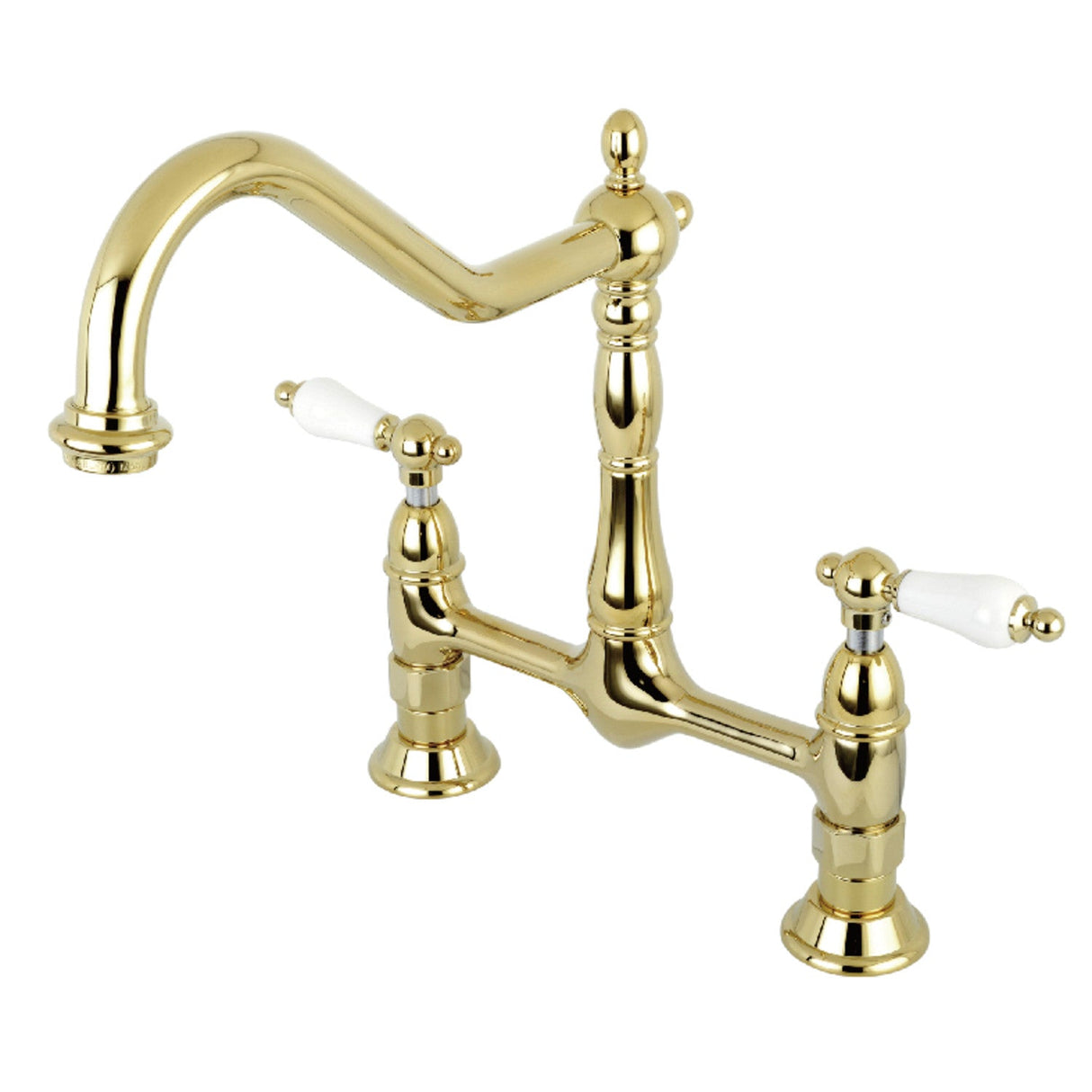 Heritage KS1172PL Two-Handle 2-Hole Deck Mount Bridge Kitchen Faucet, Polished Brass