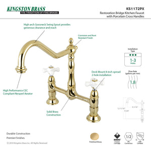 Heritage KS1172PX Two-Handle 2-Hole Deck Mount Bridge Kitchen Faucet, Polished Brass