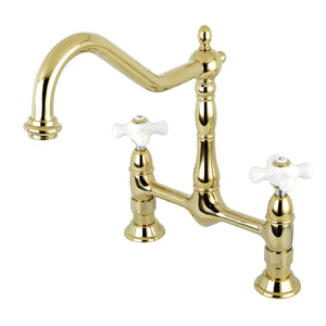 Heritage KS1172PX Two-Handle 2-Hole Deck Mount Bridge Kitchen Faucet, Polished Brass