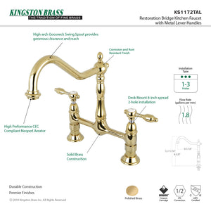 Tudor KS1172TAL Two-Handle 2-Hole Deck Mount Bridge Kitchen Faucet, Polished Brass