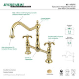 French Country KS1172TX Two-Handle 2-Hole Deck Mount Bridge Kitchen Faucet, Polished Brass