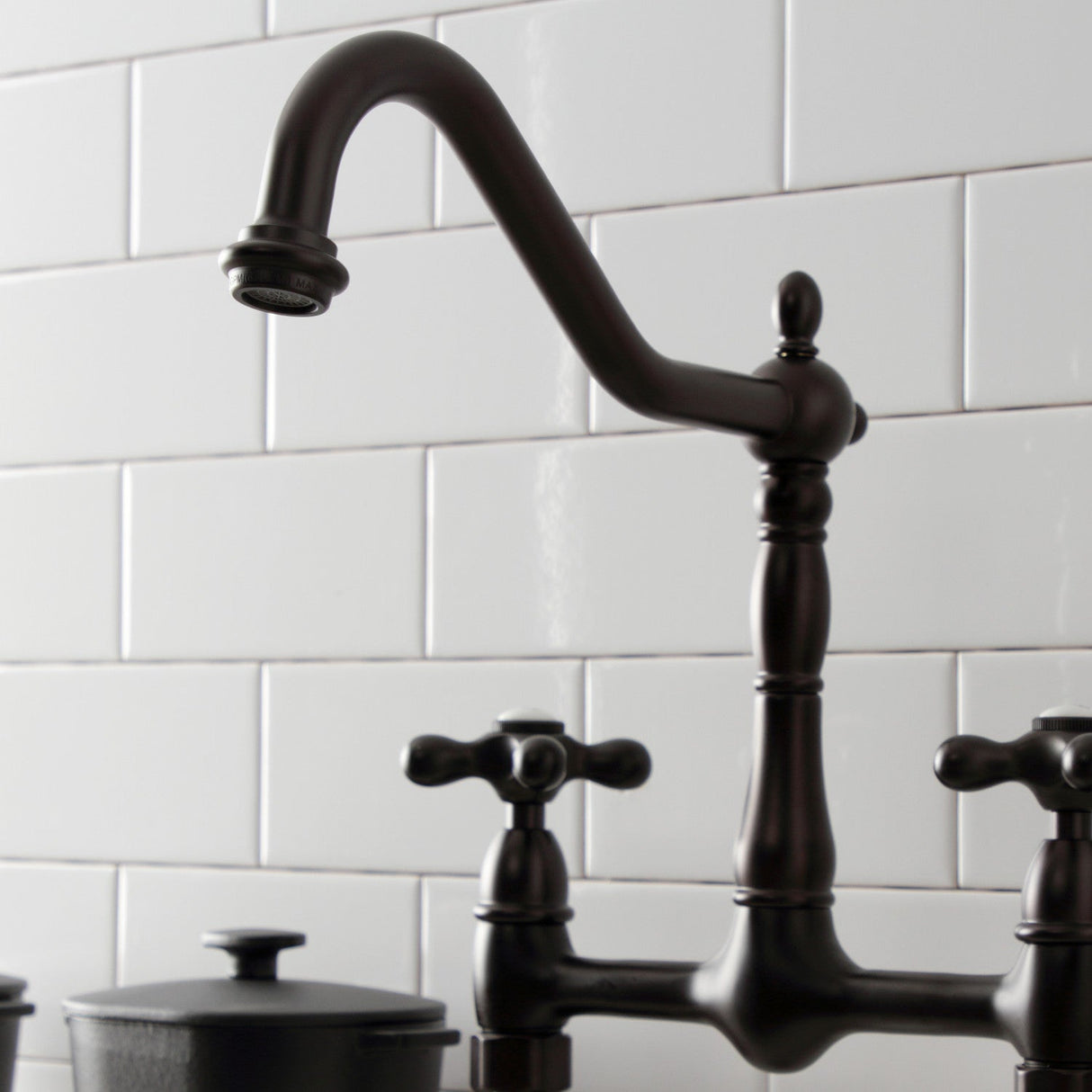 Heritage KS1175AX Two-Handle 2-Hole Deck Mount Bridge Kitchen Faucet, Oil Rubbed Bronze