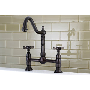 Essex KS1175BEX Two-Handle 2-Hole Deck Mount Bridge Kitchen Faucet, Oil Rubbed Bronze