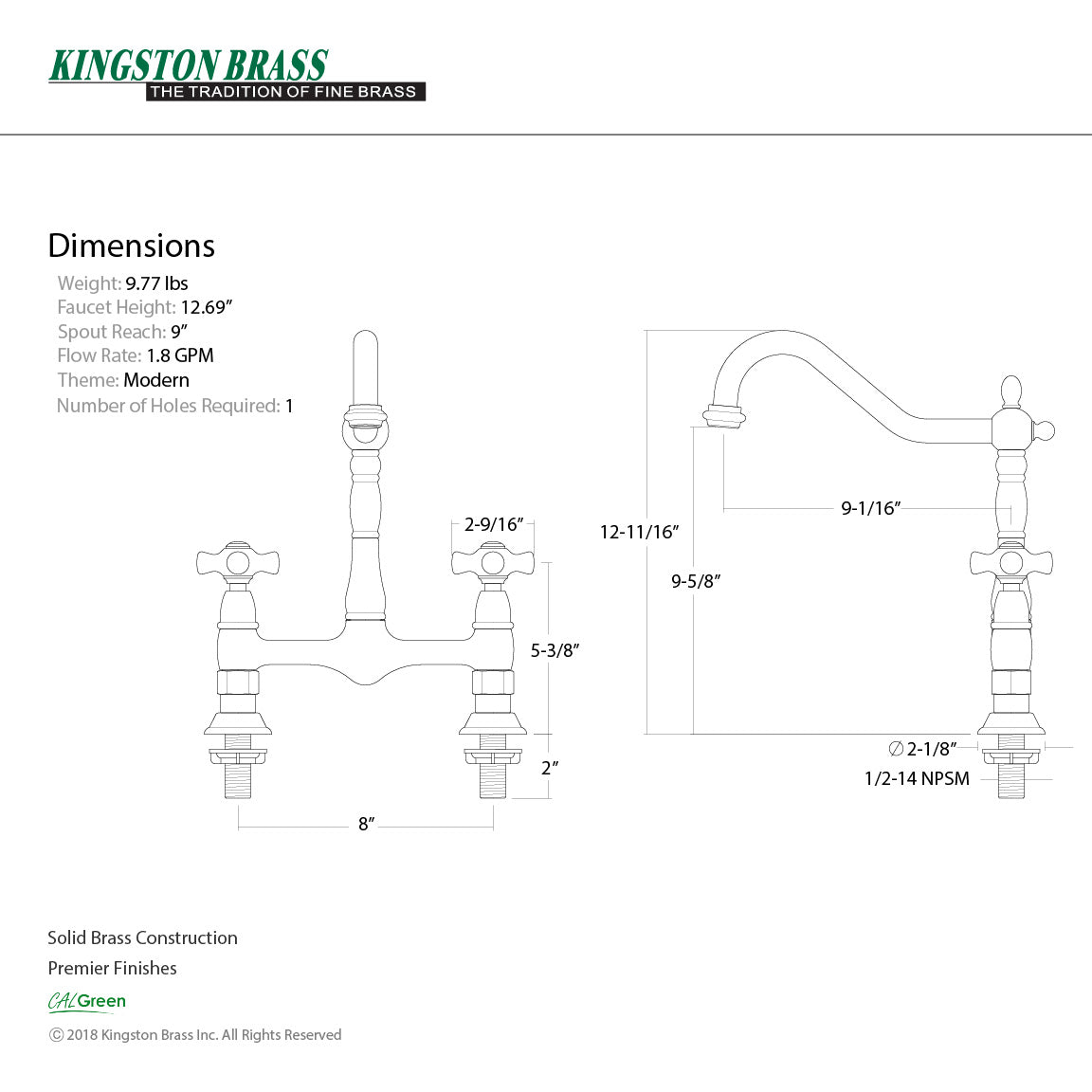 Duchess KS1175PKX Two-Handle 2-Hole Deck Mount Bridge Kitchen Faucet, Oil Rubbed Bronze