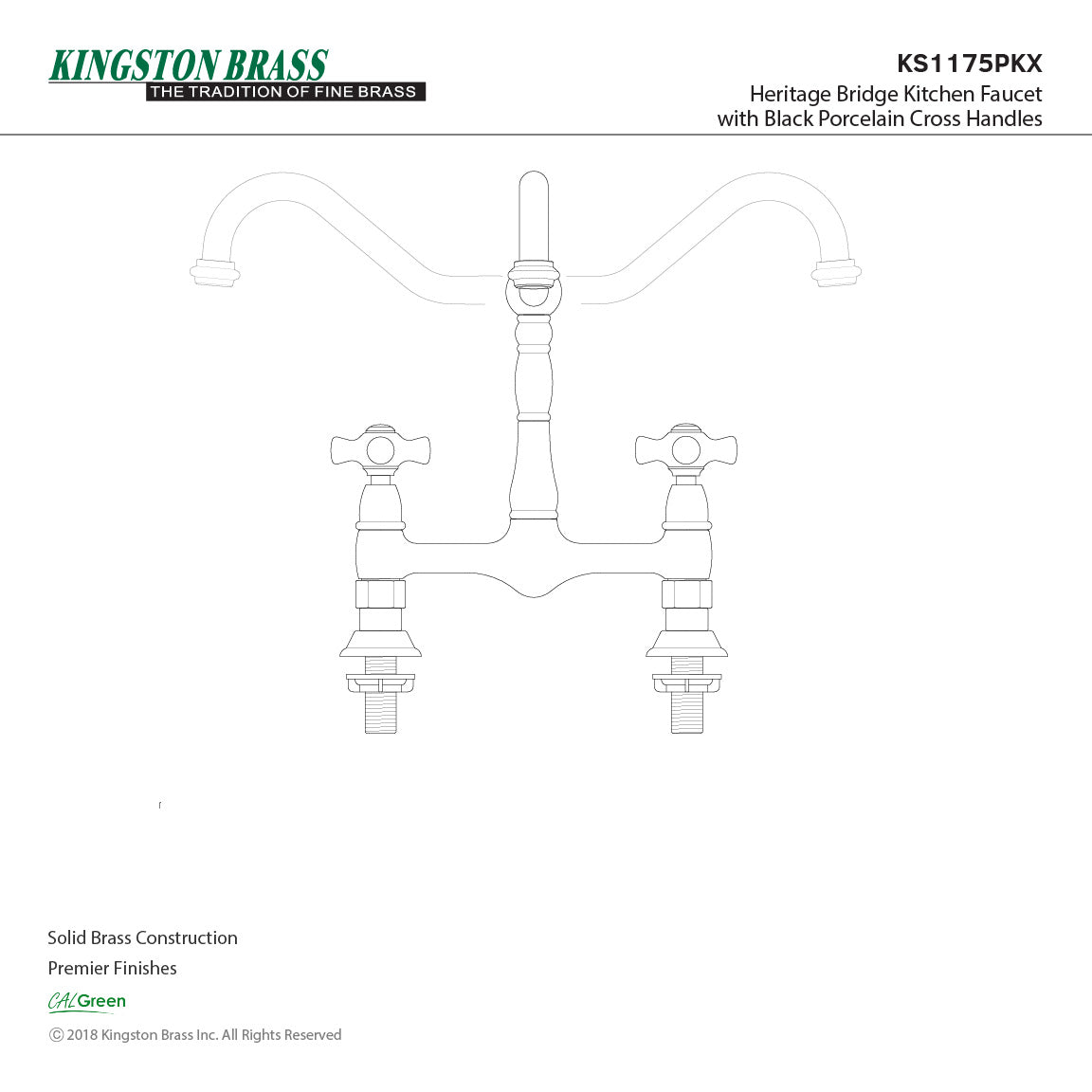 Duchess KS1175PKX Two-Handle 2-Hole Deck Mount Bridge Kitchen Faucet, Oil Rubbed Bronze