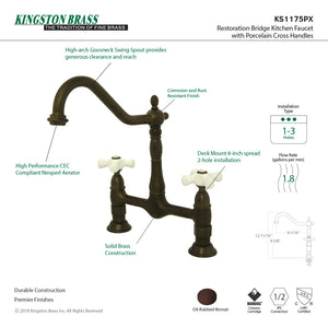Heritage KS1175PX Two-Handle 2-Hole Deck Mount Bridge Kitchen Faucet, Oil Rubbed Bronze