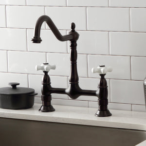 Heritage KS1175PX Two-Handle 2-Hole Deck Mount Bridge Kitchen Faucet, Oil Rubbed Bronze