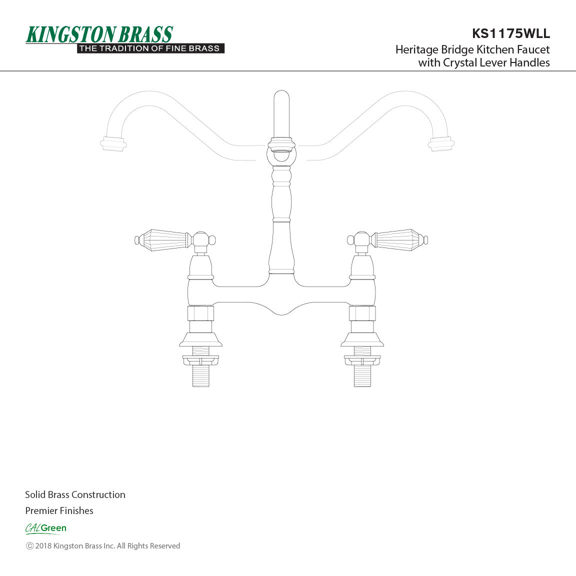 Wilshire KS1175WLL Two-Handle 2-Hole Deck Mount Bridge Kitchen Faucet, Oil Rubbed Bronze