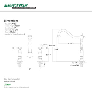 Heritage KS1178AL Two-Handle 2-Hole Deck Mount Bridge Kitchen Faucet, Brushed Nickel