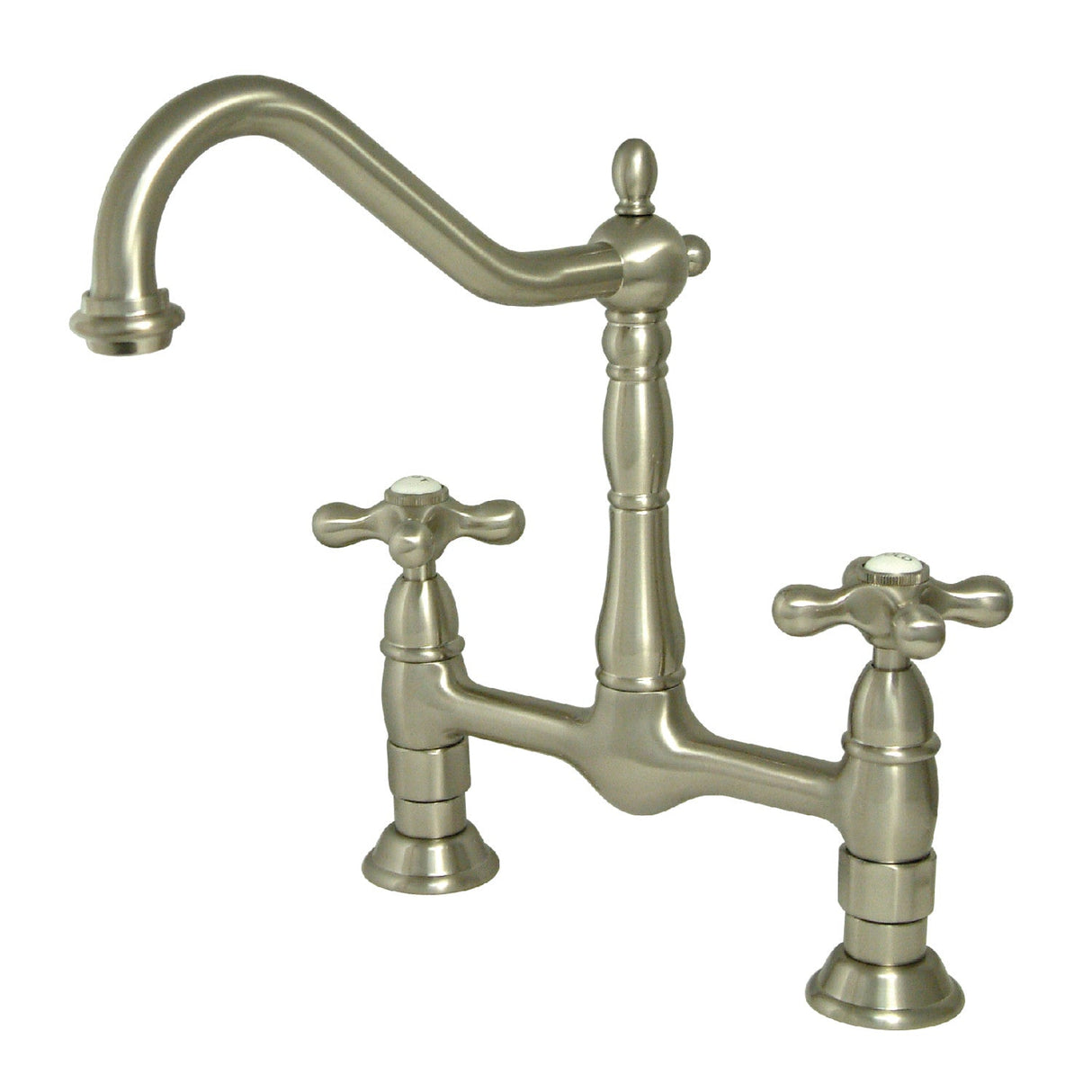 Heritage KS1178AX Two-Handle 2-Hole Deck Mount Bridge Kitchen Faucet, Brushed Nickel