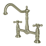 Heritage KS1178AX Two-Handle 2-Hole Deck Mount Bridge Kitchen Faucet, Brushed Nickel