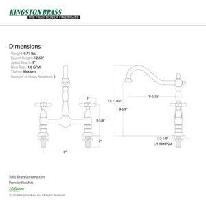 Essex KS1178BEX Two-Handle 2-Hole Deck Mount Bridge Kitchen Faucet, Brushed Nickel