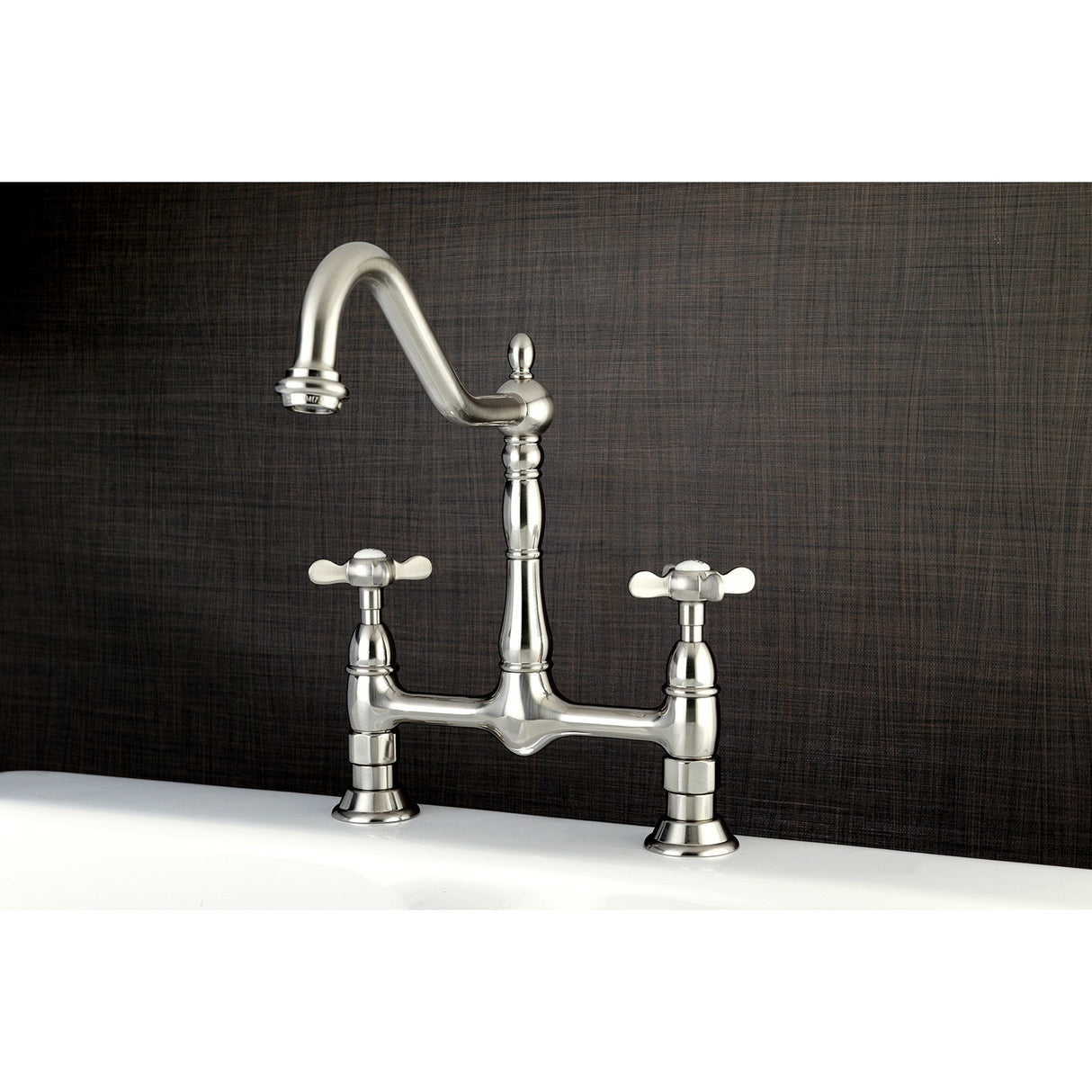 Essex KS1178BEX Two-Handle 2-Hole Deck Mount Bridge Kitchen Faucet, Brushed Nickel