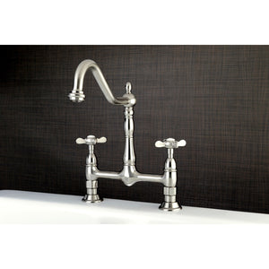 Essex KS1178BEX Two-Handle 2-Hole Deck Mount Bridge Kitchen Faucet, Brushed Nickel