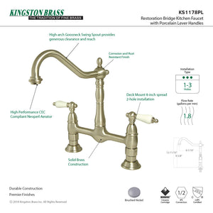 Heritage KS1178PL Two-Handle 2-Hole Deck Mount Bridge Kitchen Faucet, Brushed Nickel