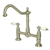 Heritage KS1178PL Two-Handle 2-Hole Deck Mount Bridge Kitchen Faucet, Brushed Nickel