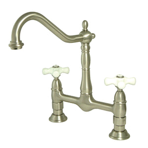 Heritage KS1178PX Two-Handle 2-Hole Deck Mount Bridge Kitchen Faucet, Brushed Nickel