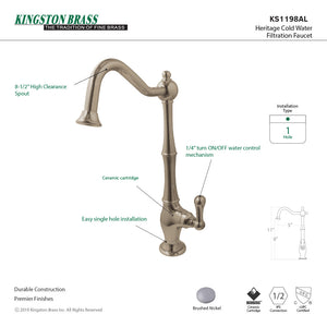 Heritage KS1198AL Single-Handle 1-Hole Deck Mount Water Filtration Faucet, Brushed Nickel