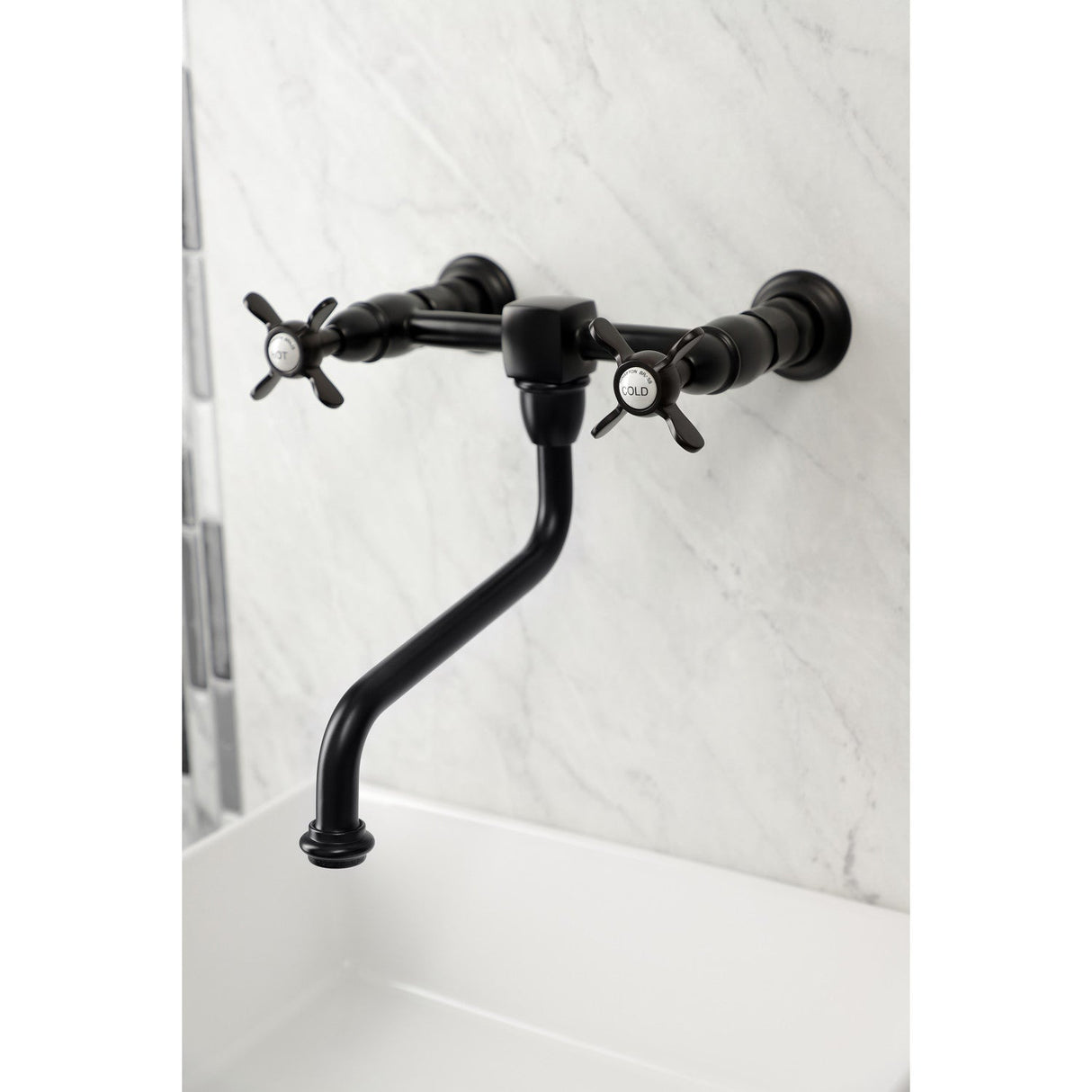 Essex KS1210BEX Two-Handle 2-Hole Wall Mount Bathroom Faucet, Matte Black