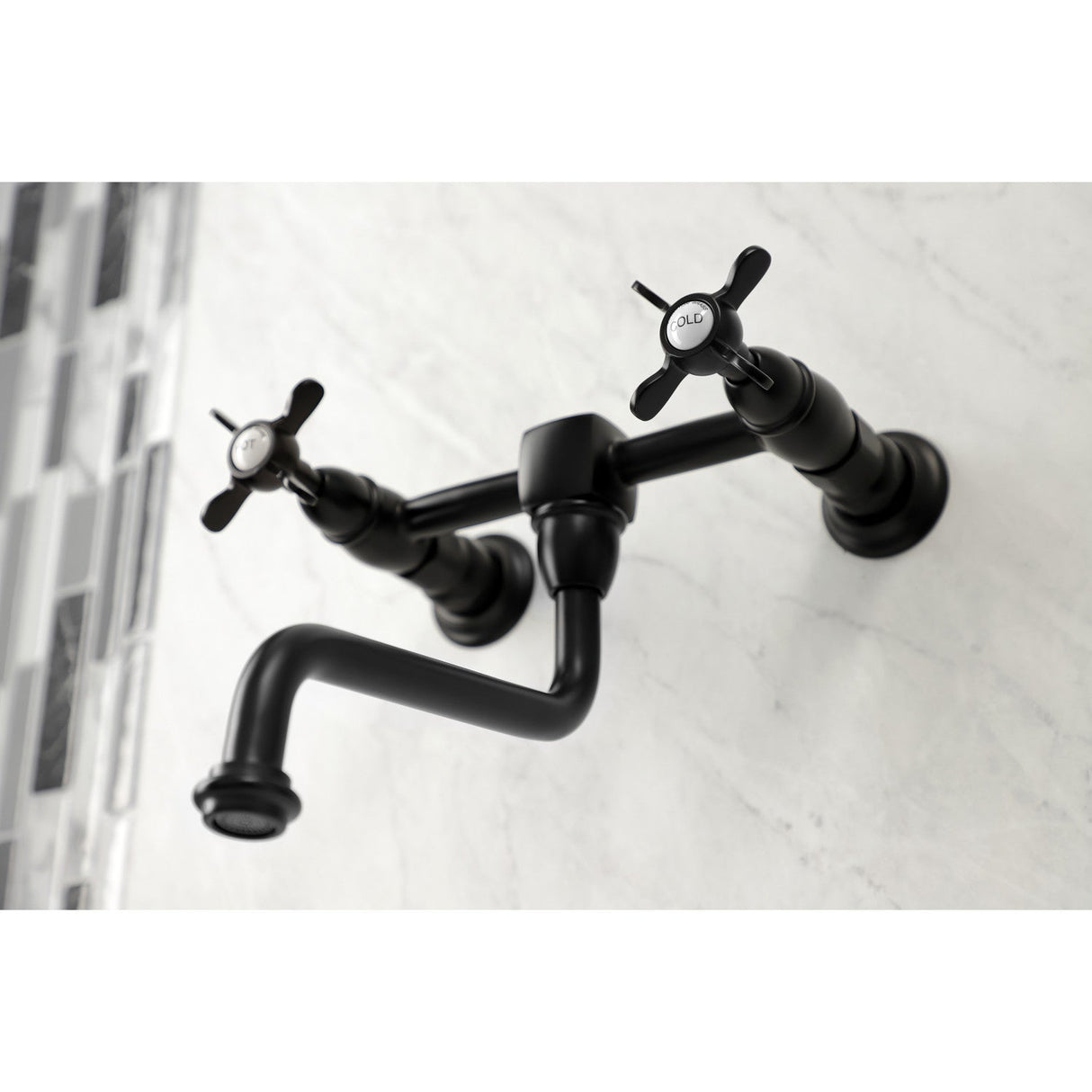 Essex KS1210BEX Two-Handle 2-Hole Wall Mount Bathroom Faucet, Matte Black