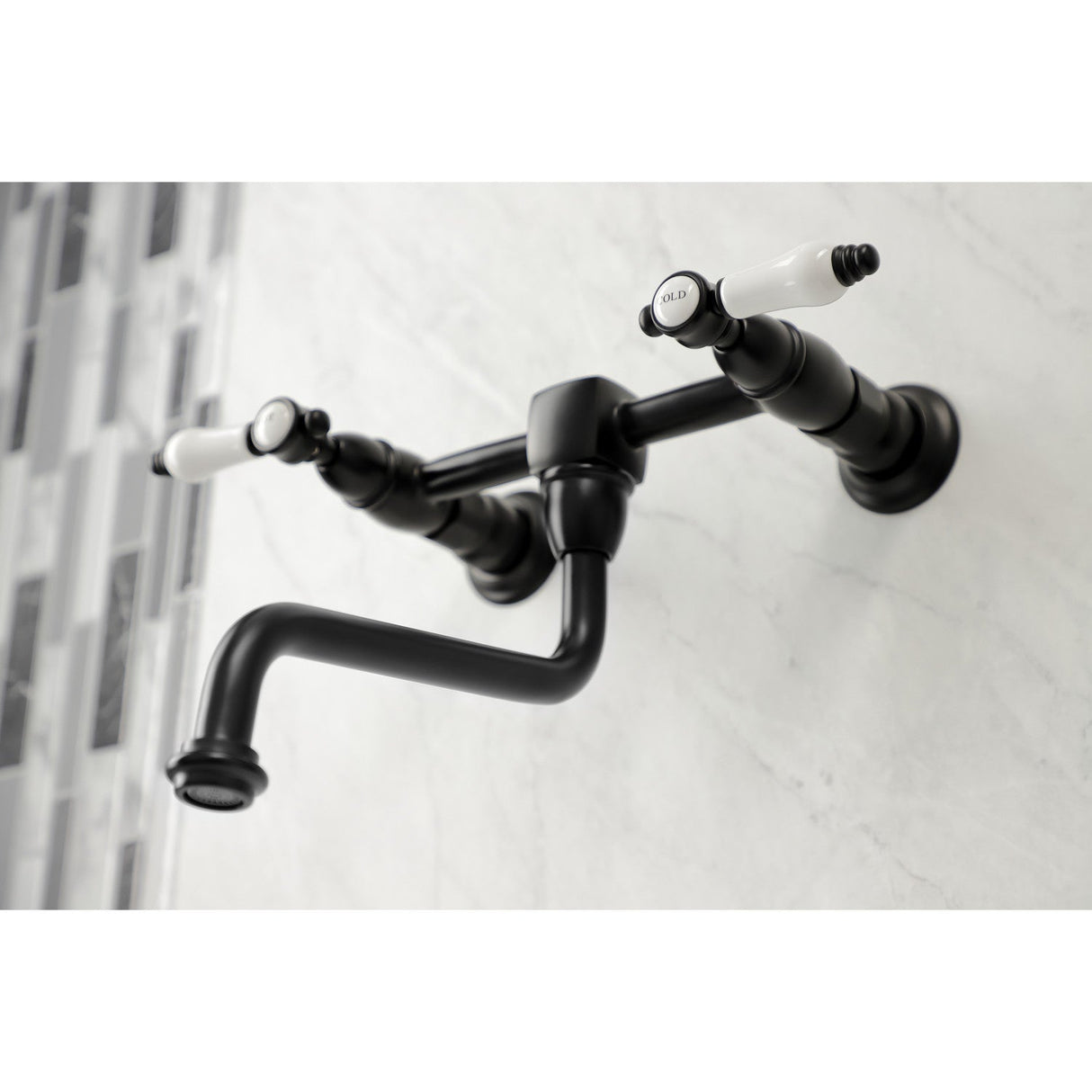 Bel-Air KS1210BPL Two-Handle 2-Hole Wall Mount Bathroom Faucet, Matte Black