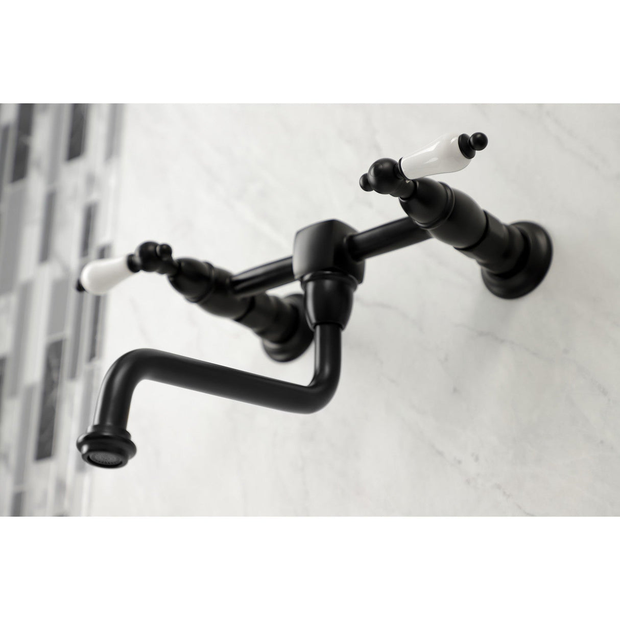Heritage KS1210PL Two-Handle 2-Hole Wall Mount Bathroom Faucet, Matte Black