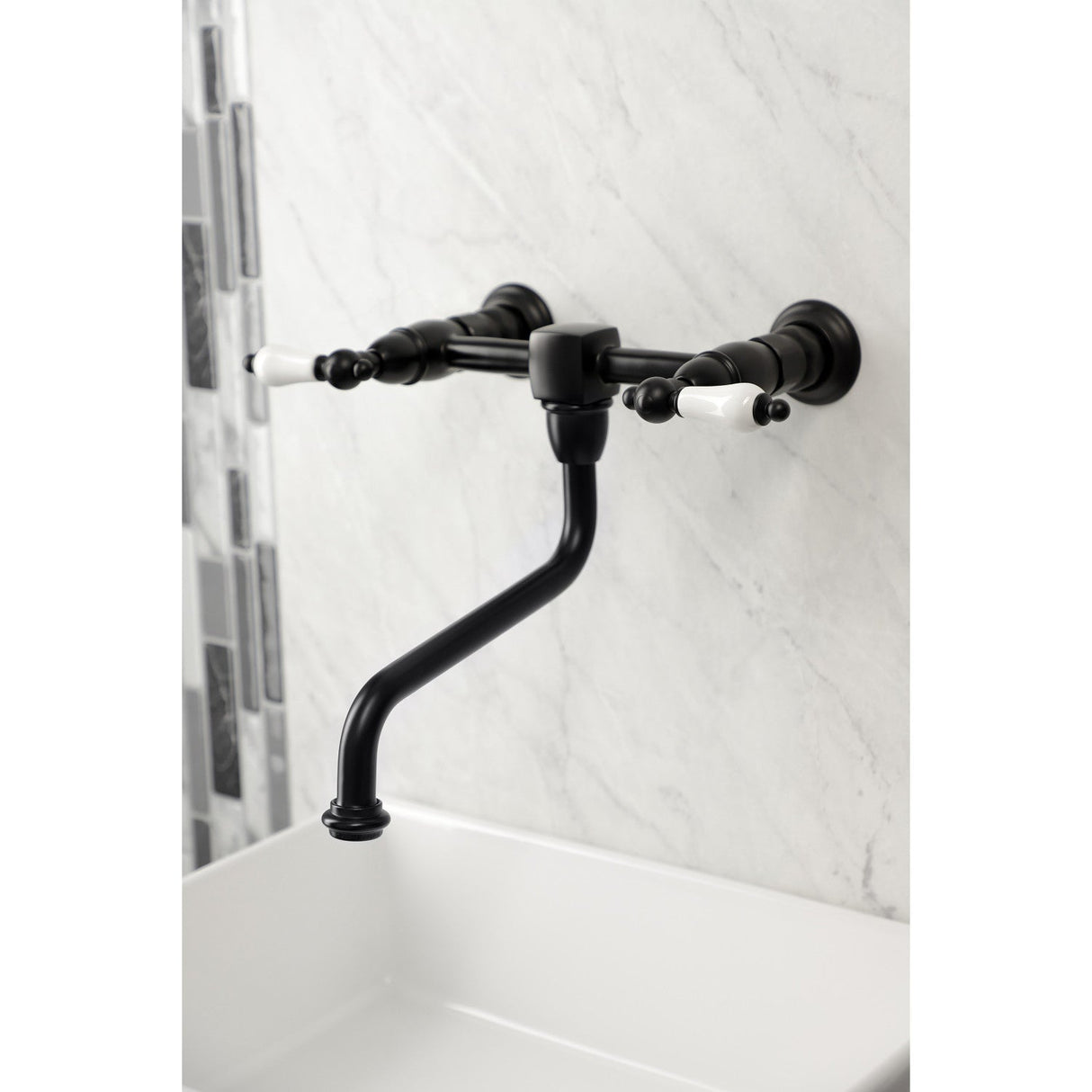 Heritage KS1210PL Two-Handle 2-Hole Wall Mount Bathroom Faucet, Matte Black