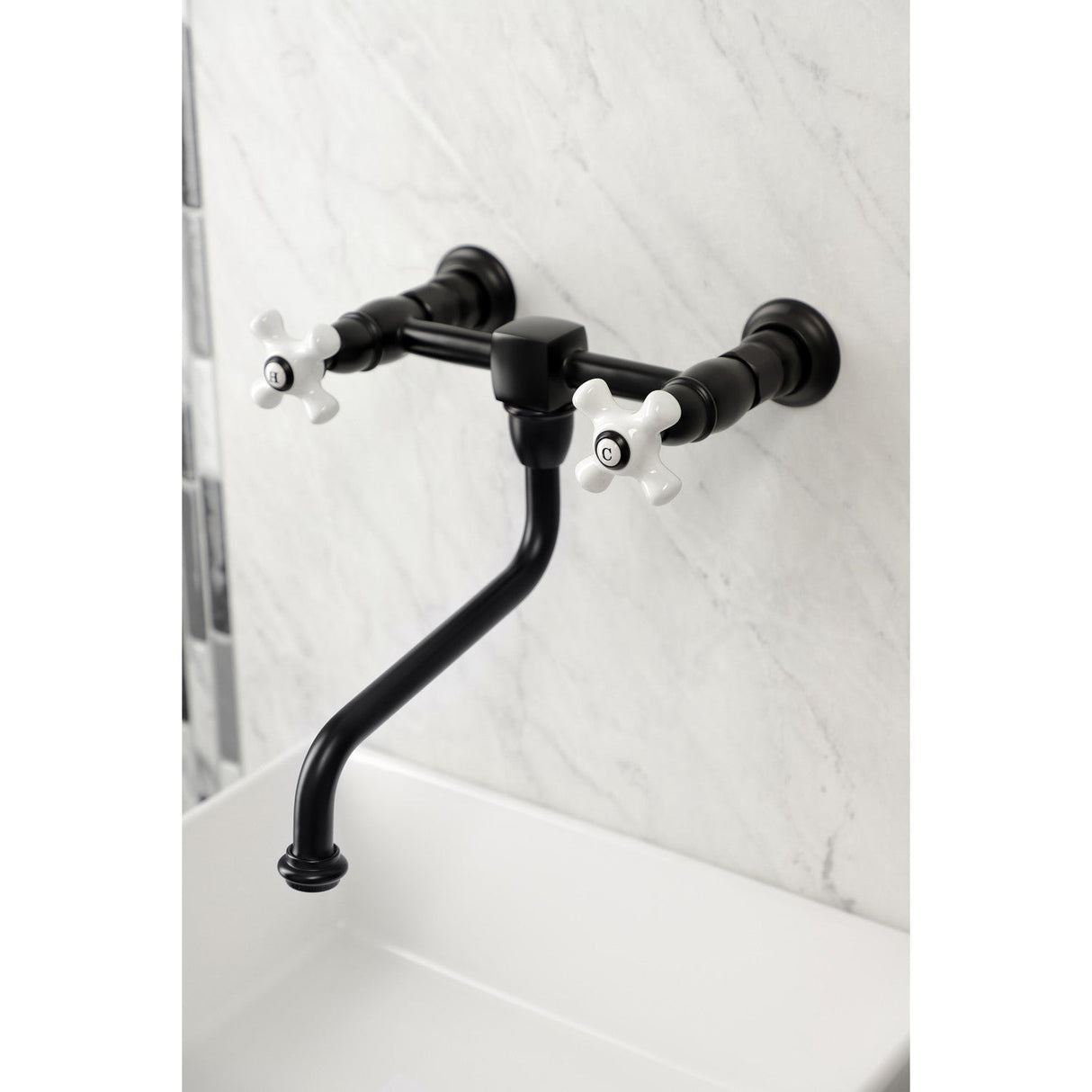 Heritage KS1210PX Two-Handle 2-Hole Wall Mount Bathroom Faucet, Matte Black