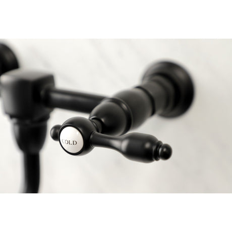 Tudor KS1210TAL Two-Handle 2-Hole Wall Mount Bathroom Faucet, Matte Black