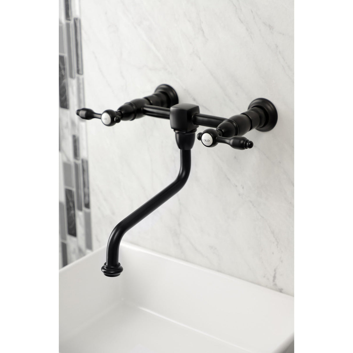 Tudor KS1210TAL Two-Handle 2-Hole Wall Mount Bathroom Faucet, Matte Black