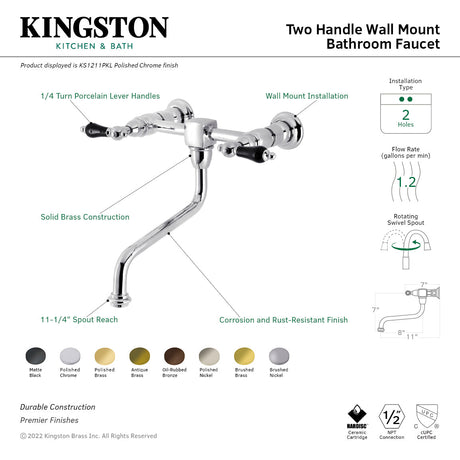 Duchess KS1212PKL Two-Handle 2-Hole Wall Mount Bathroom Faucet, Polished Brass