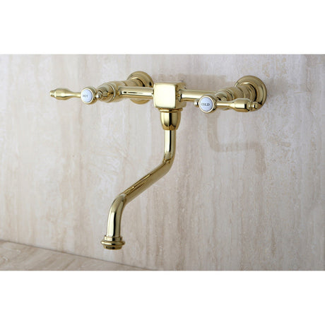 Tudor KS1212TAL Two-Handle 2-Hole Wall Mount Bathroom Faucet, Polished Brass