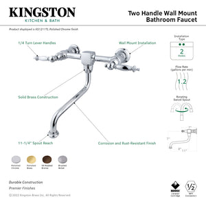 Heritage KS1212TL Two-Handle 2-Hole Wall Mount Bathroom Faucet, Polished Brass