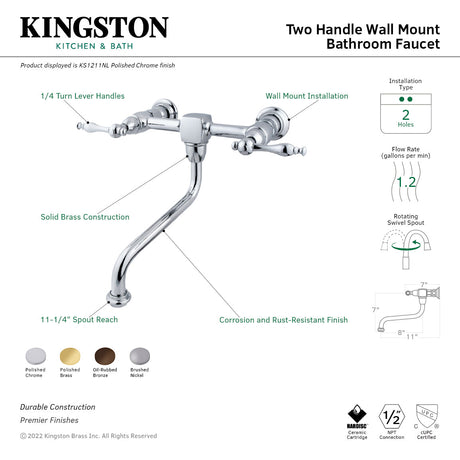 Heritage KS1218NL Two-Handle 2-Hole Wall Mount Bathroom Faucet, Brushed Nickel