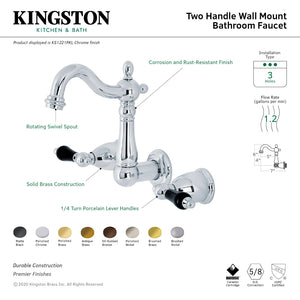Duchess KS1220PKL Two-Handle Wall Mount Bathroom Faucet, Matte Black