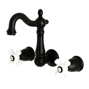 Heritage KS1220PX Two-Handle 3-Hole Wall Mount Bathroom Faucet, Matte Black