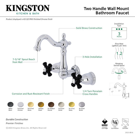 Duchess KS1222PKX Two-Handle Wall Mount Bathroom Faucet, Polished Brass