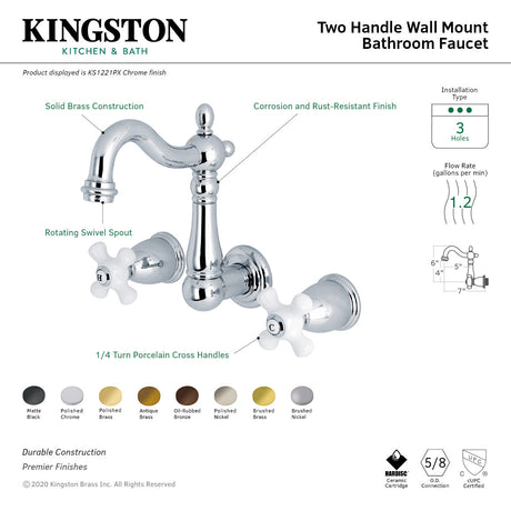 Heritage KS1225PX Two-Handle 3-Hole Wall Mount Bathroom Faucet, Oil Rubbed Bronze