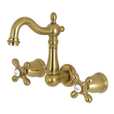 Heritage KS1227AX Two-Handle 3-Hole Wall Mount Bathroom Faucet, Brushed Brass