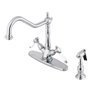 Bel-Air KS1231BPLBS Two-Handle 2-or-4 Hole Deck Mount Kitchen Faucet with Brass Sprayer, Polished Chrome