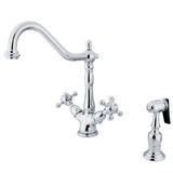 Heritage KS1231BXBS Two-Handle 2-or-4 Hole Deck Mount Kitchen Faucet with Brass Sprayer, Polished Chrome