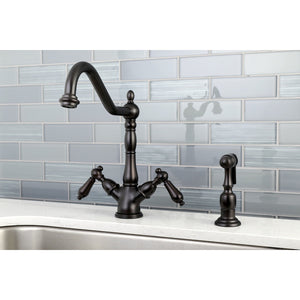 Heritage KS1235ALBS Two-Handle 2-or-4 Hole Deck Mount Kitchen Faucet with Brass Sprayer, Oil Rubbed Bronze