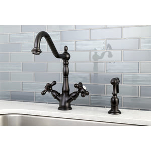 Heritage KS1235AXBS Two-Handle 2-or-4 Hole Deck Mount Kitchen Faucet with Brass Sprayer, Oil Rubbed Bronze