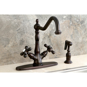 Heritage KS1235AXBS Two-Handle 2-or-4 Hole Deck Mount Kitchen Faucet with Brass Sprayer, Oil Rubbed Bronze