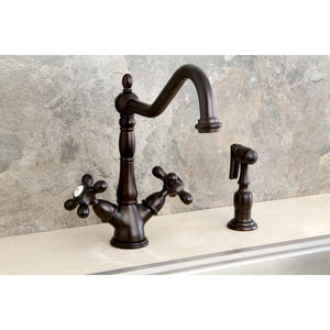 Heritage KS1235AXBS Two-Handle 2-or-4 Hole Deck Mount Kitchen Faucet with Brass Sprayer, Oil Rubbed Bronze