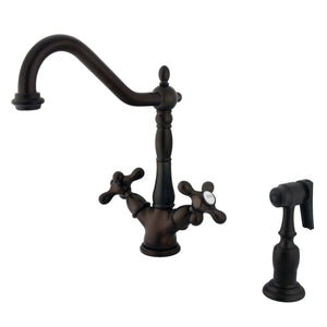 Heritage KS1235AXBS Two-Handle 2-or-4 Hole Deck Mount Kitchen Faucet with Brass Sprayer, Oil Rubbed Bronze