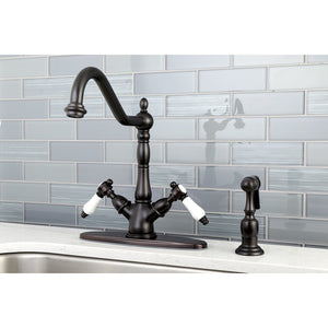 Bel-Air KS1235BPLBS Two-Handle 2-or-4 Hole Deck Mount Kitchen Faucet with Brass Sprayer, Oil Rubbed Bronze