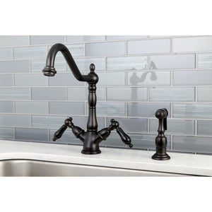 Duchess KS1235PKLBS Two-Handle 2-or-4 Hole Deck Mount Kitchen Faucet with Brass Sprayer, Oil Rubbed Bronze
