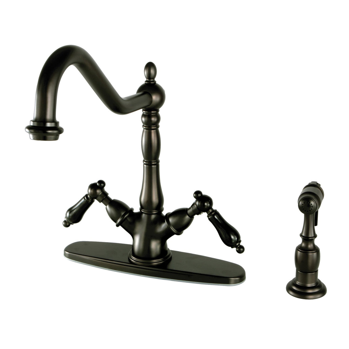 Duchess KS1235PKLBS Two-Handle 2-or-4 Hole Deck Mount Kitchen Faucet with Brass Sprayer, Oil Rubbed Bronze