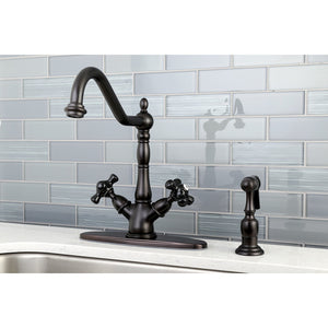 Duchess KS1235PKXBS Two-Handle 2-or-4 Hole Deck Mount Kitchen Faucet with Brass Sprayer, Oil Rubbed Bronze
